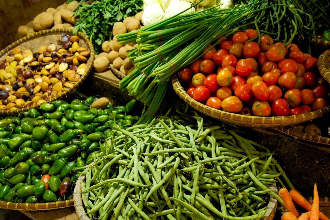Vibrant display of fresh market vegetables