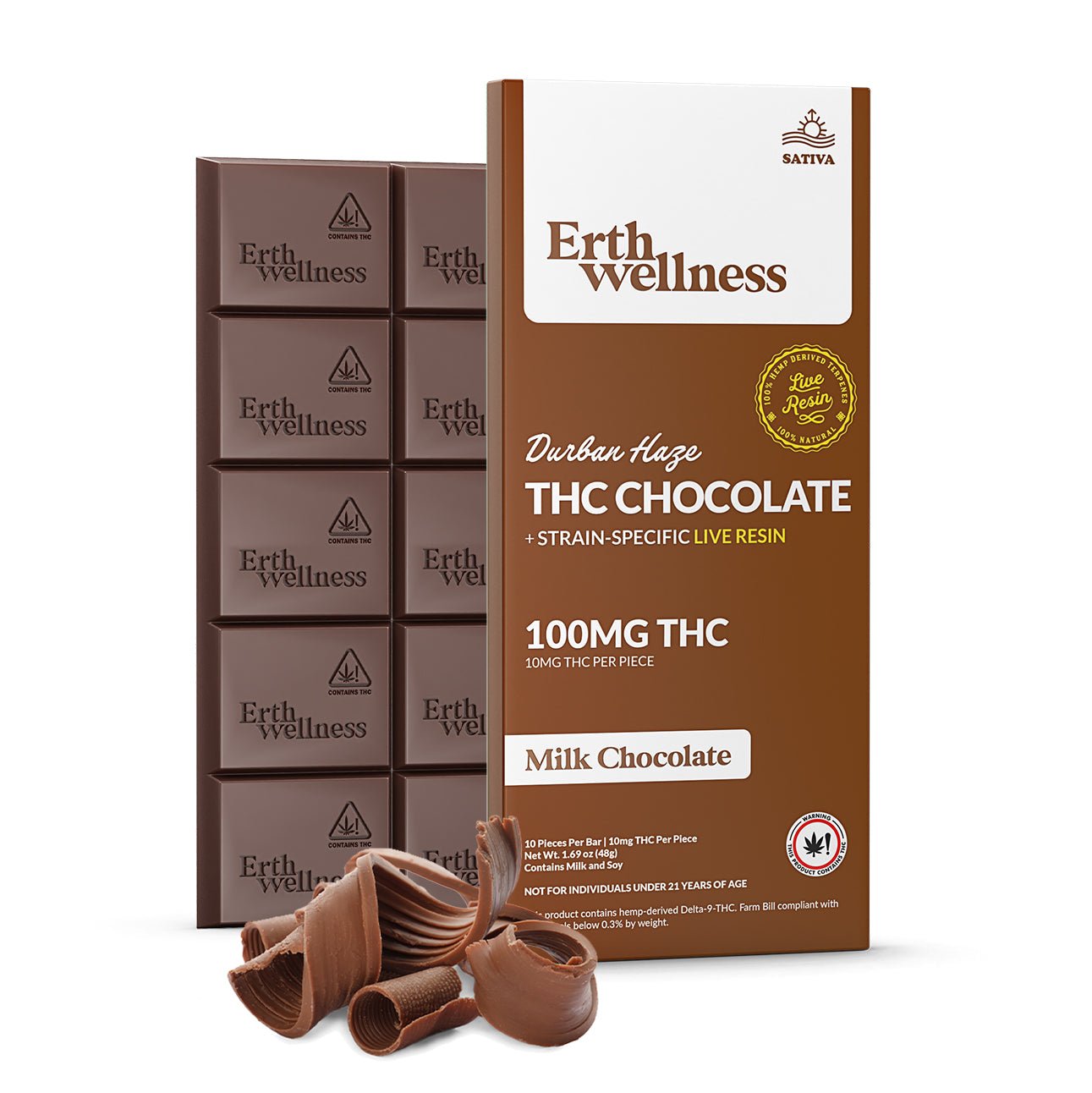 Erth Wellness Δ9 THC Chocolate Bar – Durban Haze (Sativa, Live Resin, 100mg)