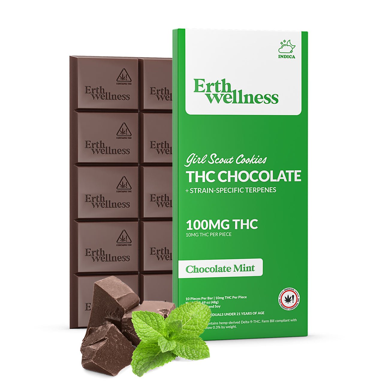 Erth Wellness Δ9 THC Chocolate Bar – Girl Scout Cookies (Indica, 100mg)