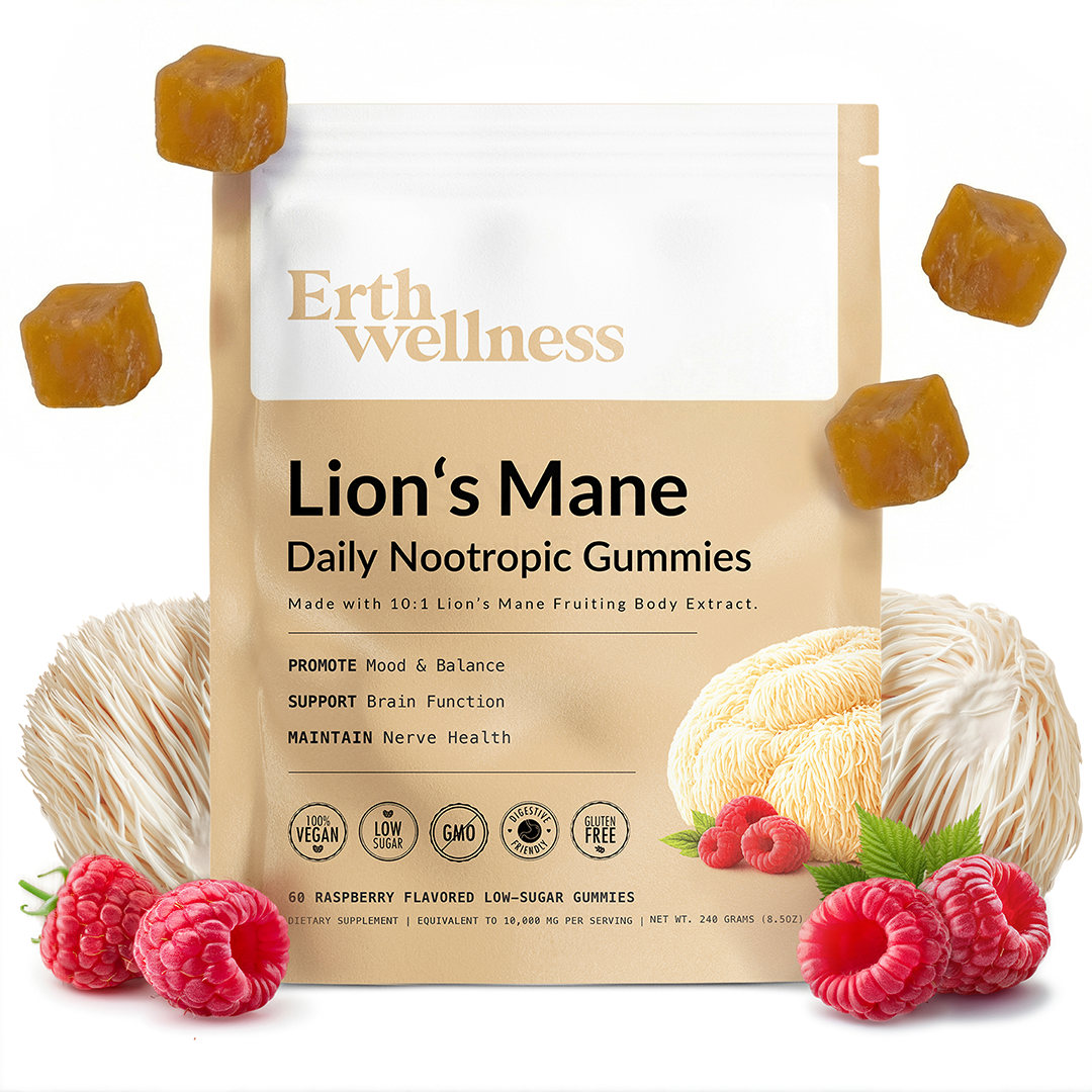 Erth Wellness Lion's Mane Nootropic Gummies (10:1 Fruiting Body Extract)