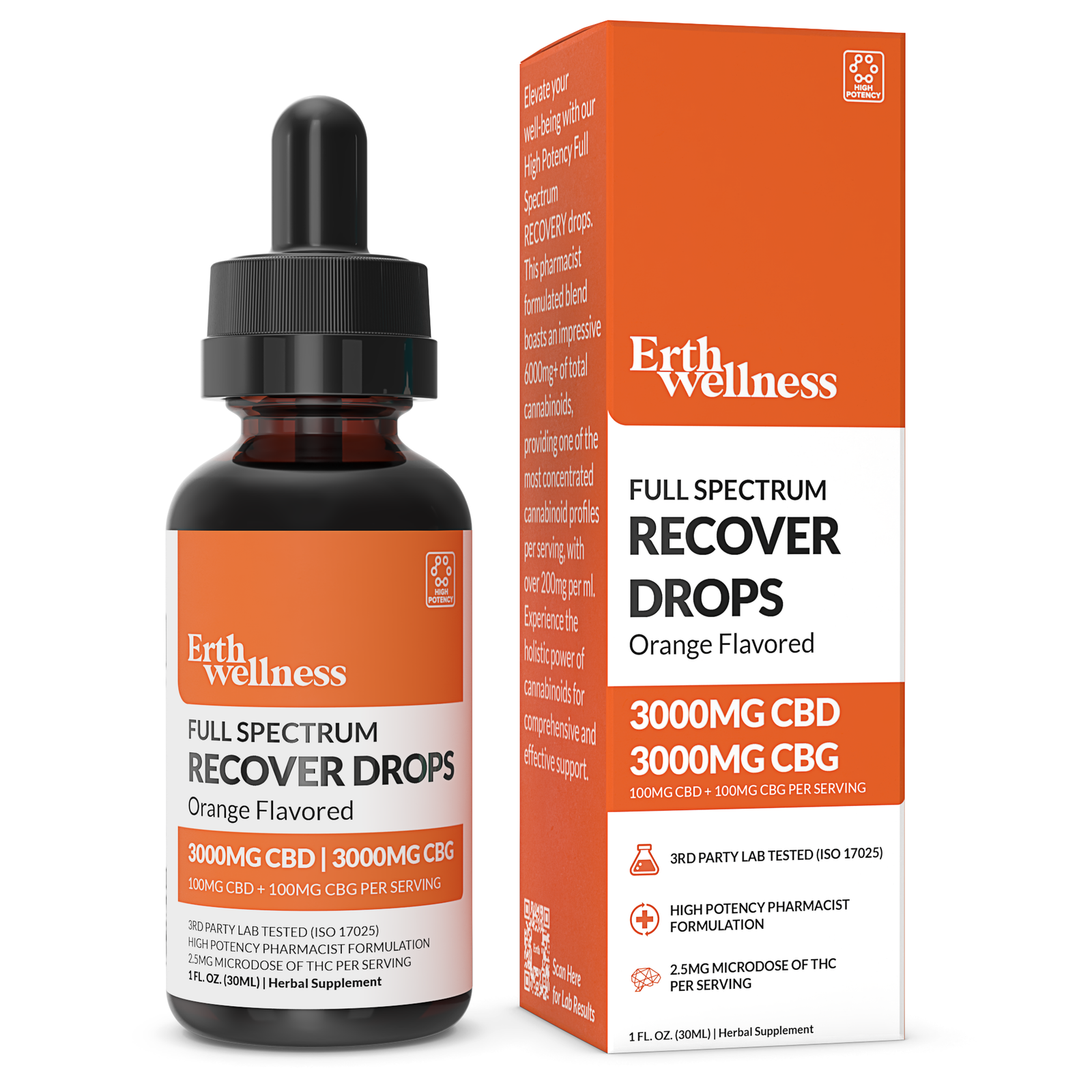 Erth Wellness Full Spectrum High Potency RECOVER Drops (3000mg CBD + 3000mg CBG)