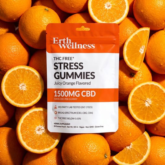 Erth Wellness THC-Free STRESS Gummies – Juicy Orange (1500mg CBD)